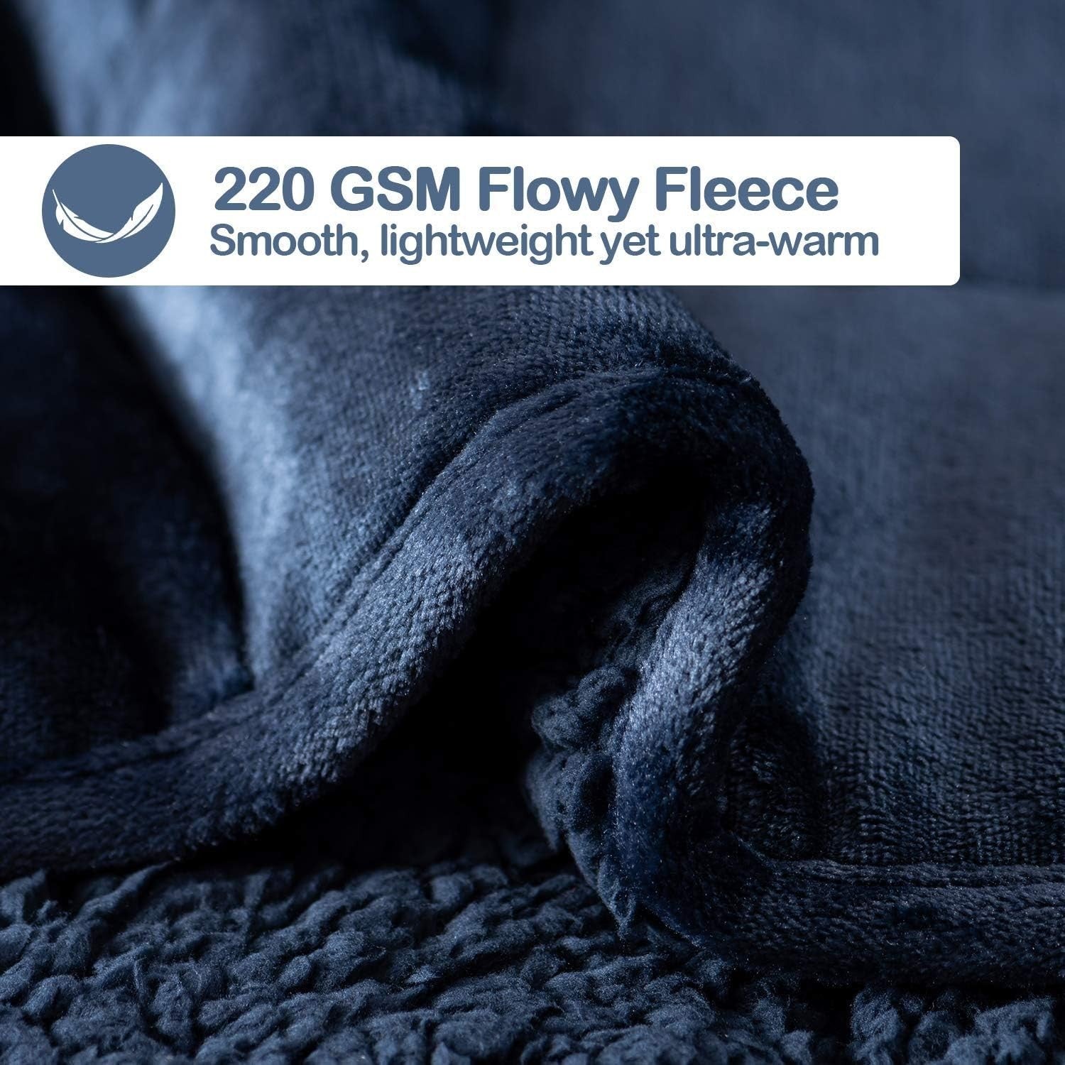 7kg Weighted Blanket Navy Blue Sherpa Plush Fleece 120x180cm Sofa Bed