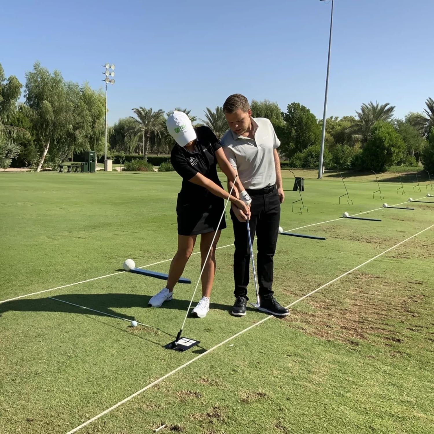 Golf Swing Plate Trainer with Alignment Sticks Steel Base Unisex