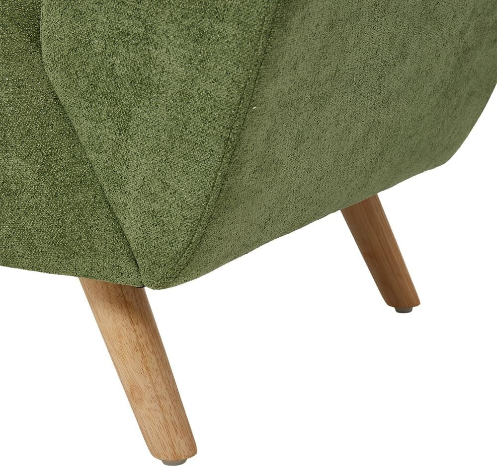 Green Chenille Accent Armchair Solid Wood Frame Lounge Chair