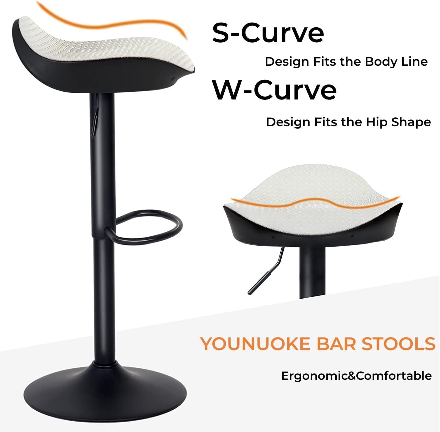 White PU Leather Woven Swivel Bar Stools Set of 2 Height Adjustable Counter