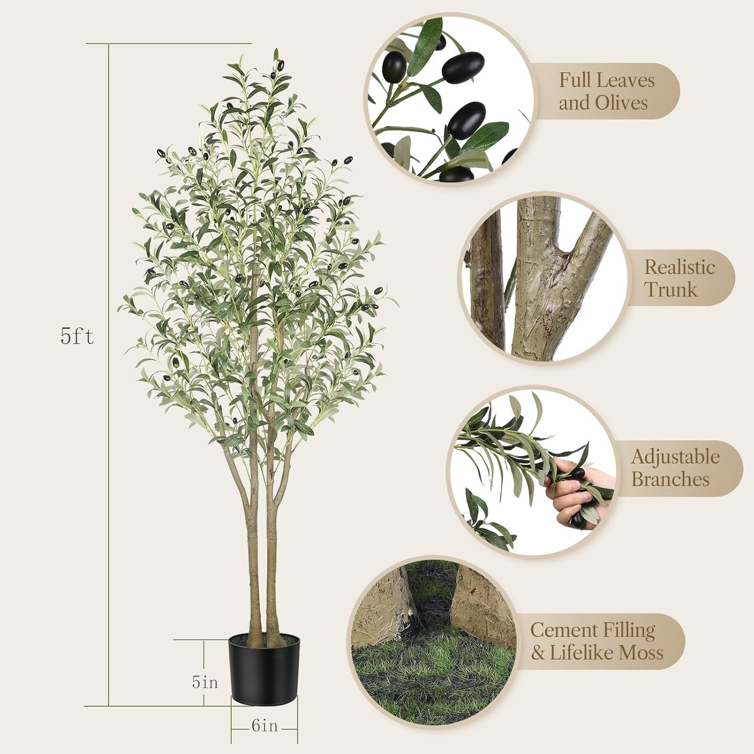 5ft Artificial Olive Tree with Pot Lifelike Leaves Indoor Outdoor Home Decor
