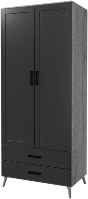 Black 2 Door Wardrobe with Drawers & Rail – Tall Bedroom Storage Unit