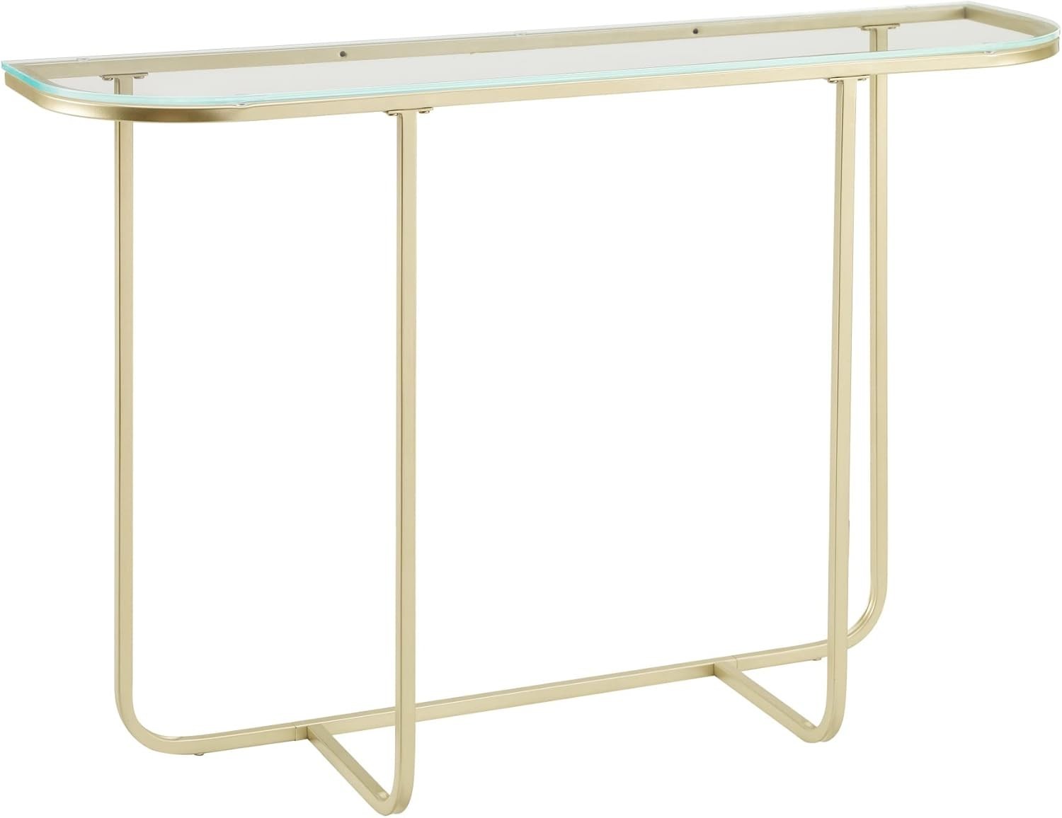 Modern Narrow Console Table with Glass Top & Curved Metal Legs, Stylish