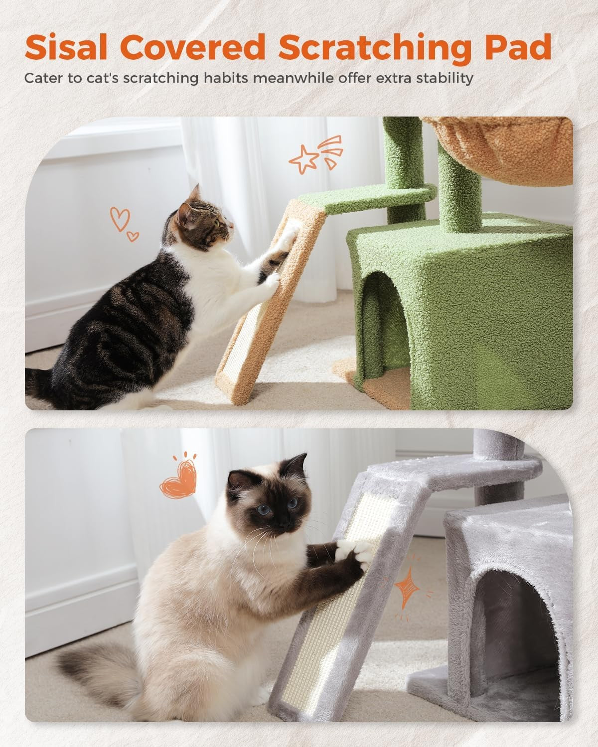 Cactus Cat Tree 80cm Small Cat Tower With Condo Basket Scratching Pad