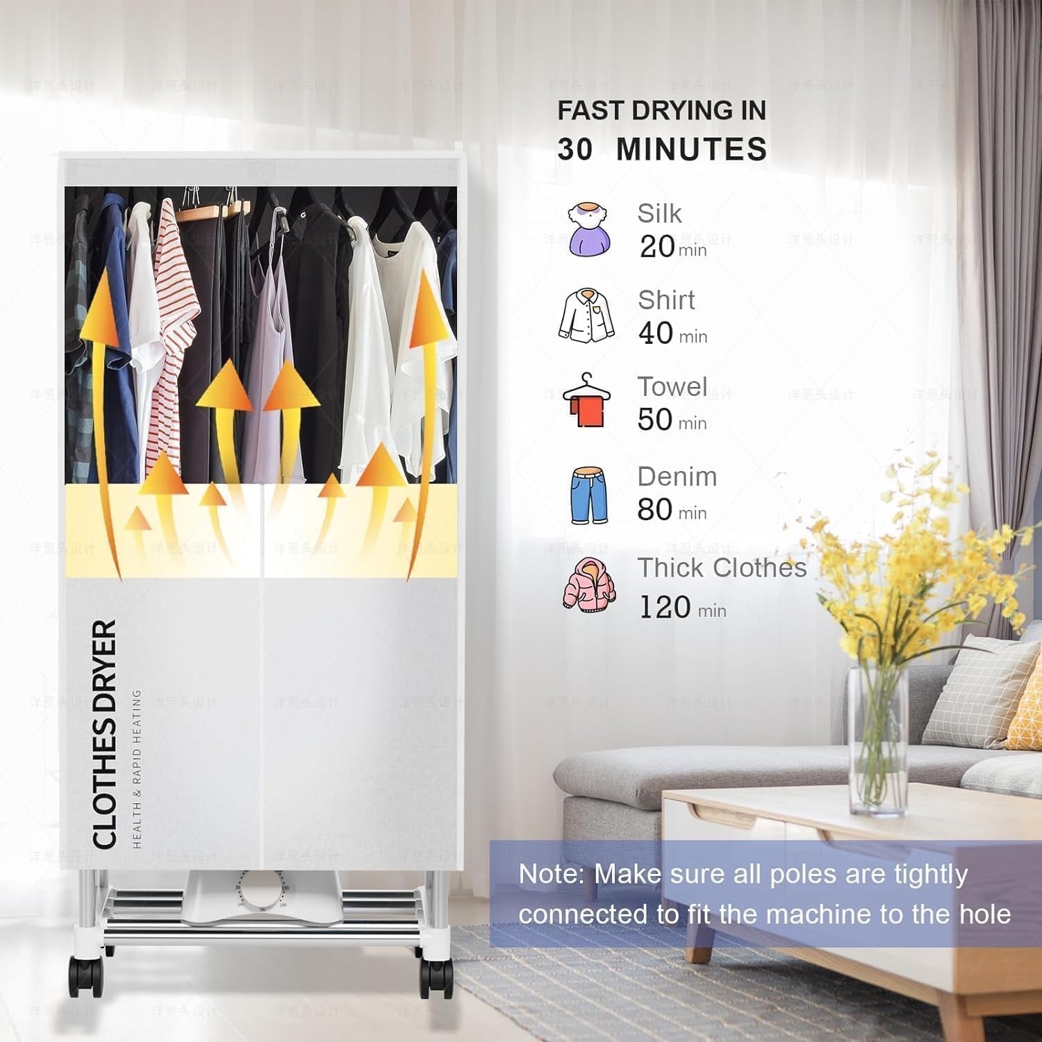 Portable Clothes Dryer Cabinet Electric Drying Wardrobe 15kg with Timer