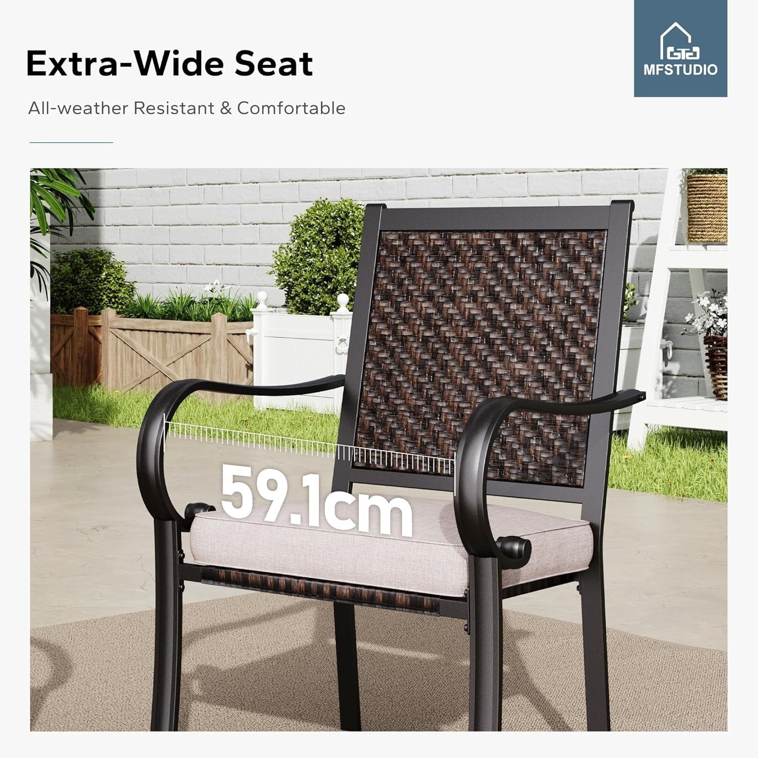 Outdoor Rattan Balcony Chairs Set of 2 with Cushions Weatherproof Patio Seats