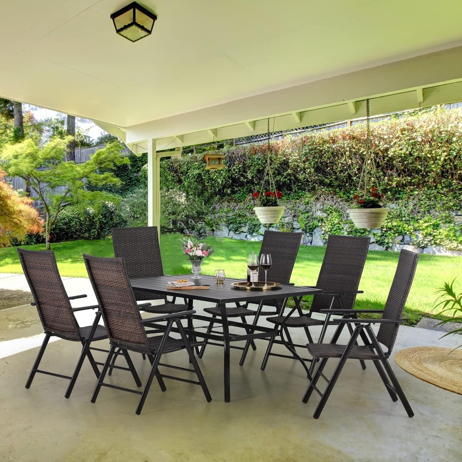 Folding Rattan Garden Chairs Set of 2 Adjustable High Back Patio Seating
