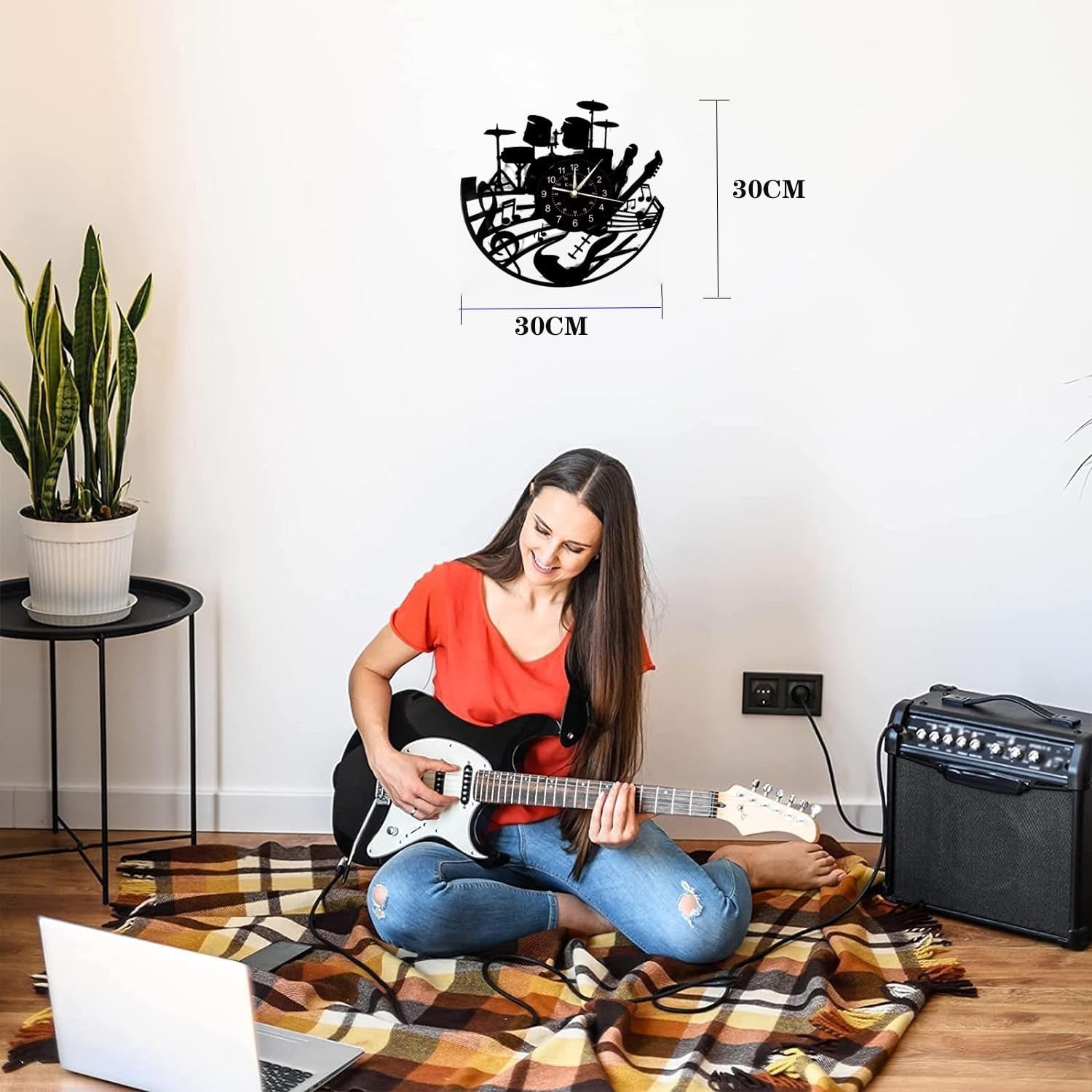 Musician Vinyl Wall Clock Guitar Drum Art Silent 30cm Music Room Decor Gift