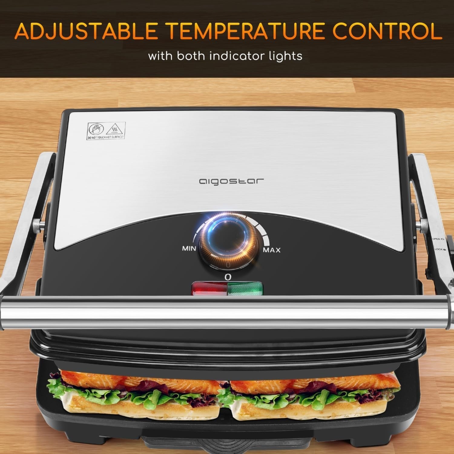 2000W Panini Press Grill Sandwich Maker Non-Stick Plates Temp Control