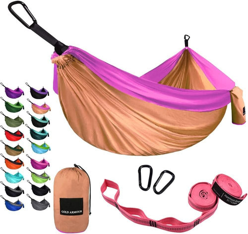 Ultra-Light Camping Hammock 500lb Capacity w Tree Straps Gold,pink