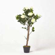 3ft White Artificial Rose Tree Realistic Petals Leaves Indoor Wedding Decoration
