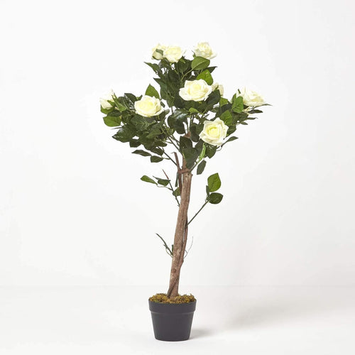3ft White Artificial Rose Tree Realistic Petals Leaves Indoor Wedding Decoration