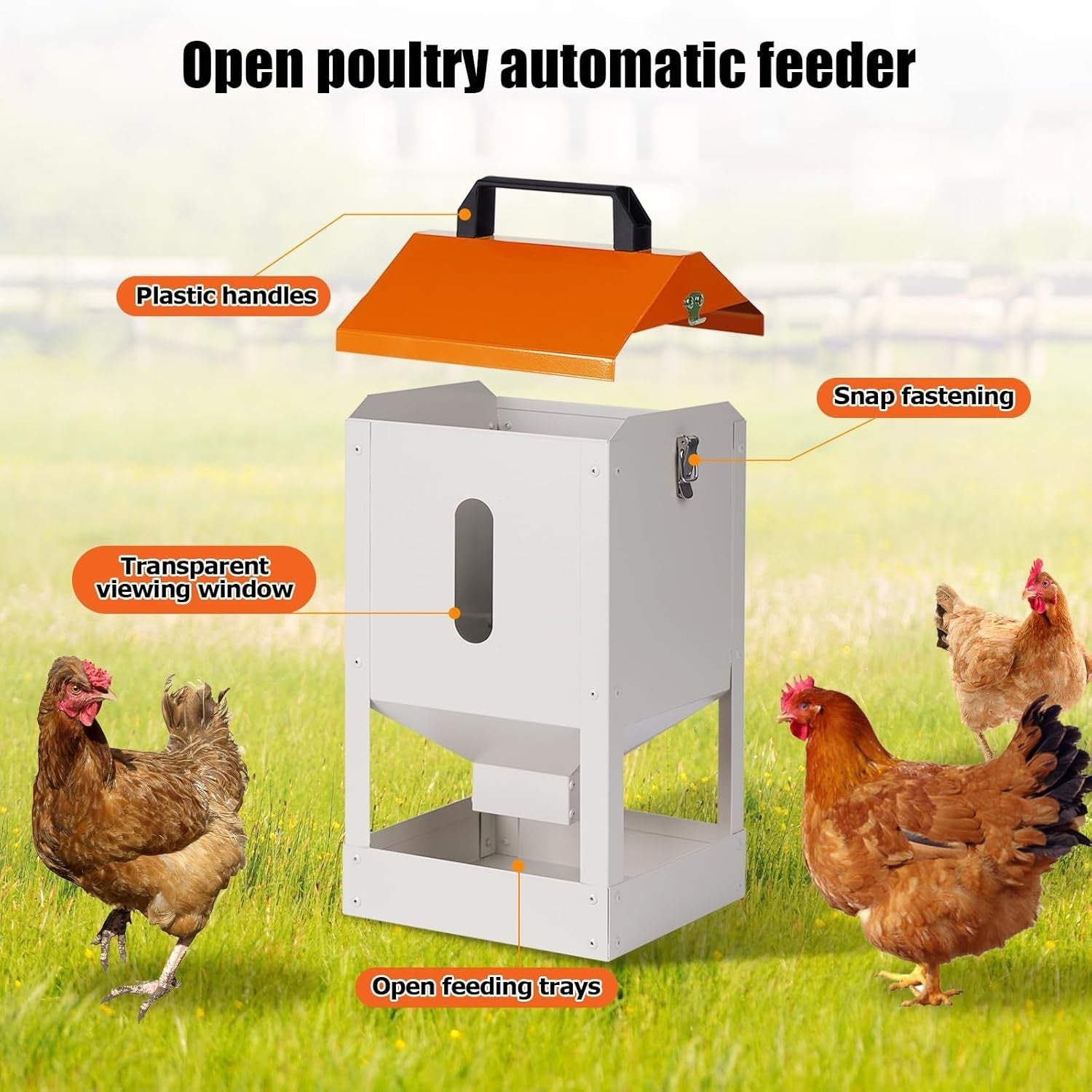 8KG Metal Chicken Feeder Automatic Trough Orange