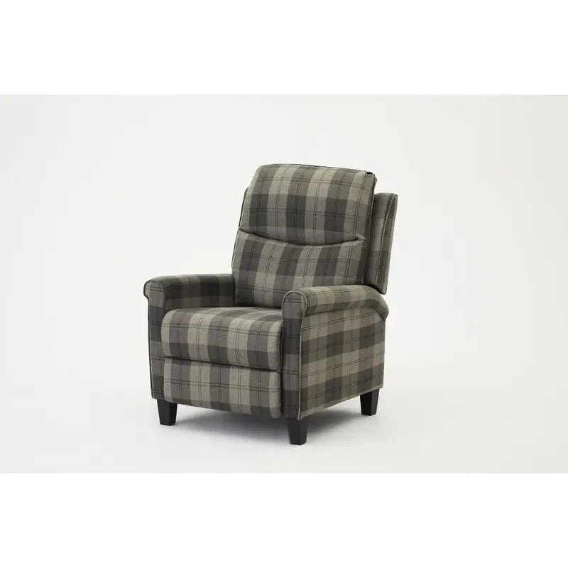 Recliner Armchair Grey Tartan Fabric Pushback Chair for Lounge/Bedroom