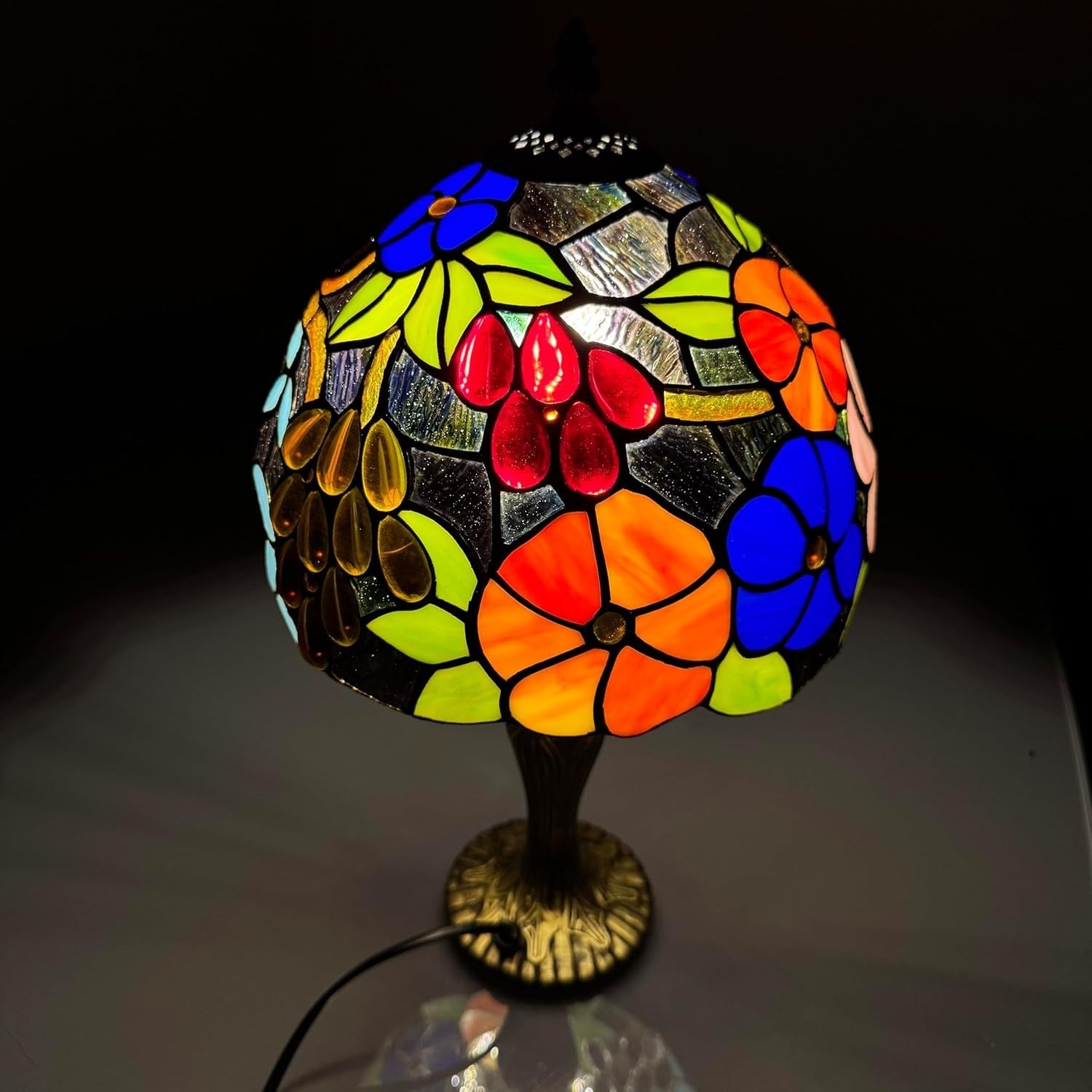 Tiffany Style Table Lamp Floral Stained Glass Antique Look 42cm E27