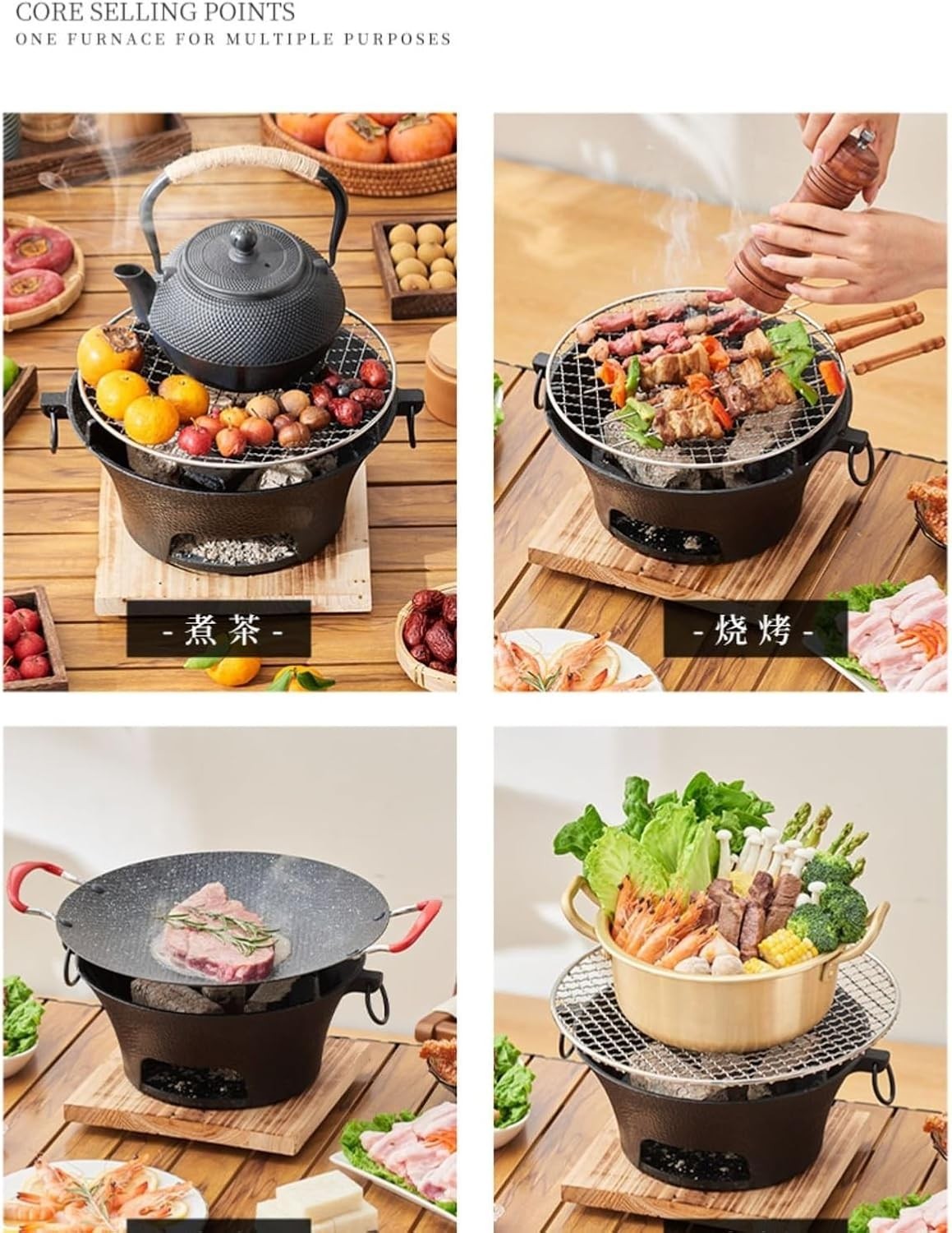 Cast Iron Charcoal Grill Portable Tabletop BBQ Hibachi Stove Camping Outdoor 11"