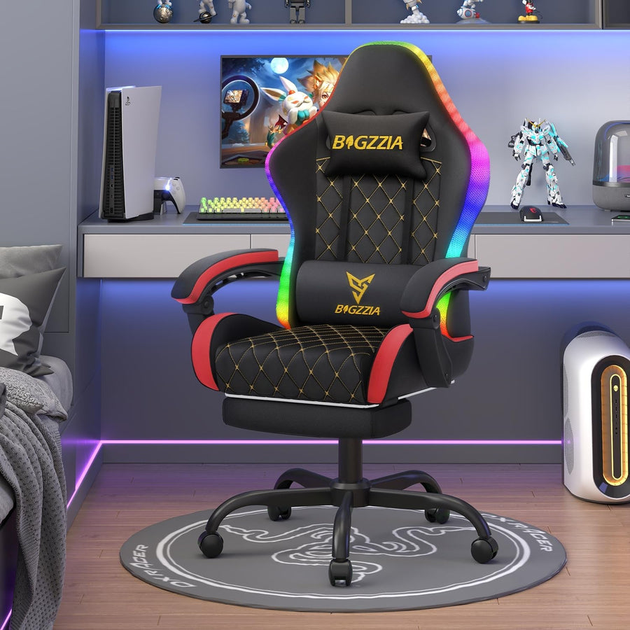 Gaming Chair LED Lights Recliner Footrest Ergonomic Back