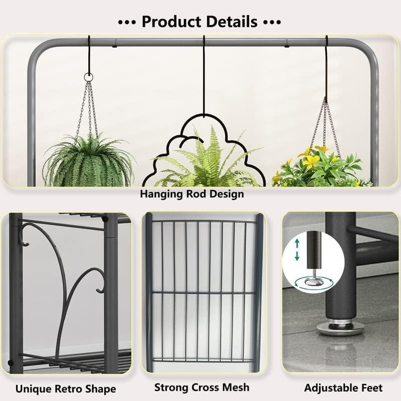 3 Tier Hanging Metal Plant Stand | Tall Indoor Outdoor Flower Pot Shelf Rack