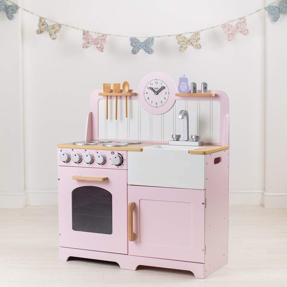 Wooden Kids Play Kitchen Pretend Cooking Set Oven Sink Accessories