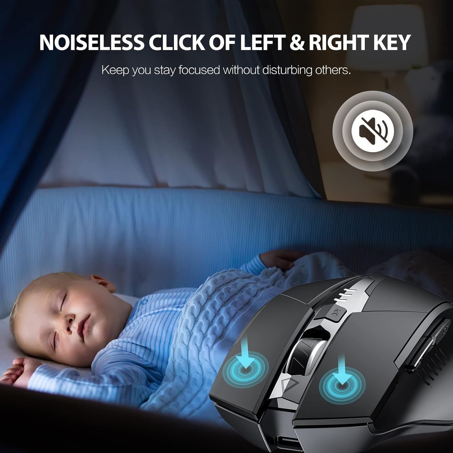 Rechargeable Wireless Mouse Silent Click 2400DPI USB Ergonomic Black