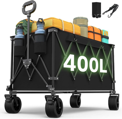 400L Extra Large Folding Camping Trolley Wagon Beach Cart 10cm Wheels