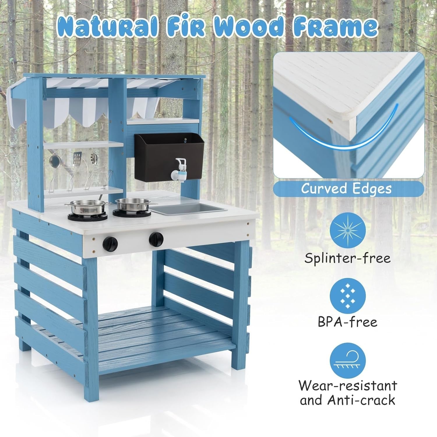 Outdoor Wooden Mud Kitchen Kids Play Cooker Grocery Stand Toy Set
