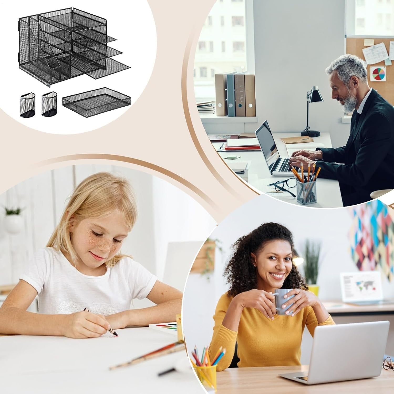 Desk Organiser with Drawers 5 Tier Metal Storage Rack Makeup Office