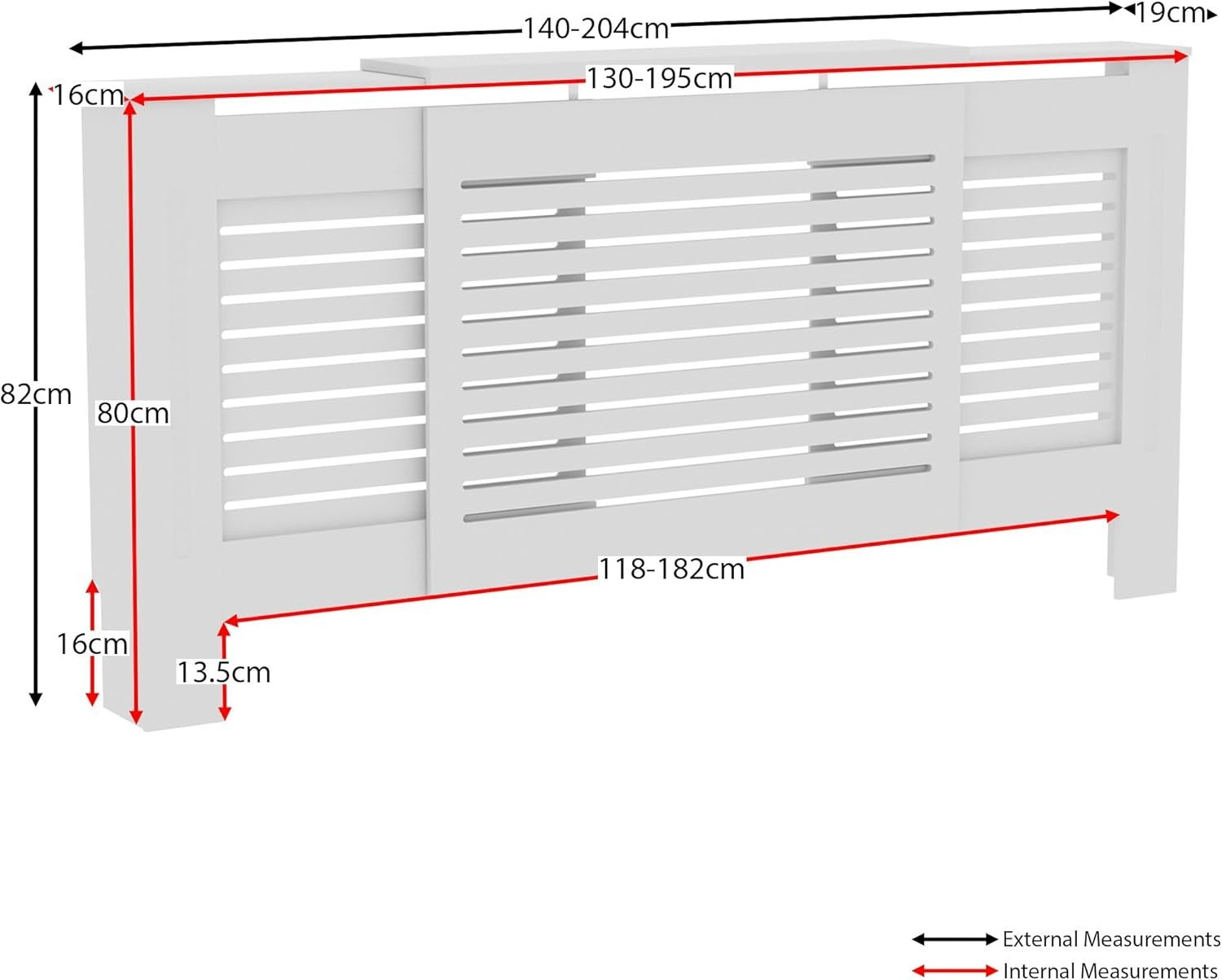 Adjustable White Radiator Cover MDF Cabinet | Modern Slatted Grill Heater Guard