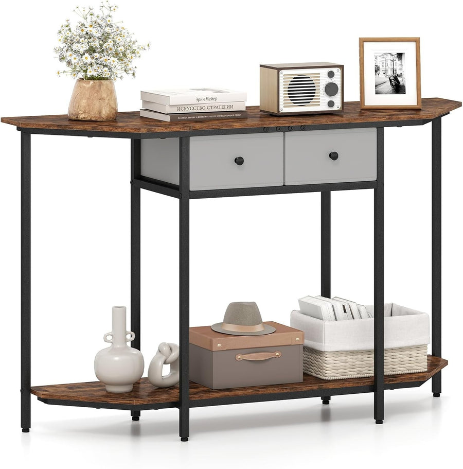 Industrial Console Table 130cm with 2 Drawers & Storage Shelf, Sturdy