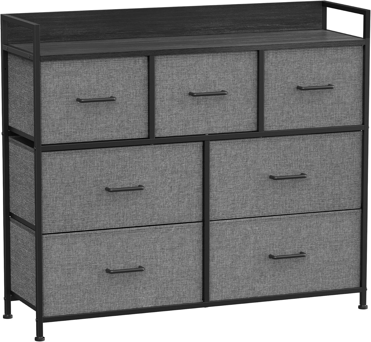 7 Drawer Chest Slate Grey Fabric Storage Cabinet Modern Bedroom Dresser