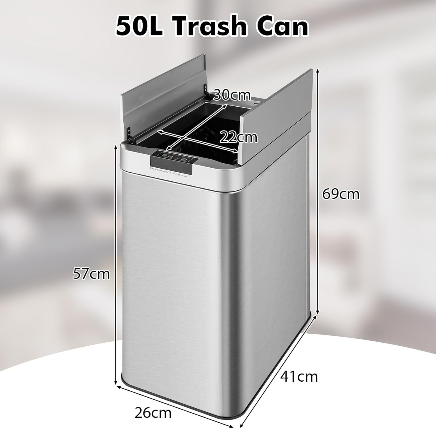 50L Touchless Motion Sensor Kitchen Bin – Automatic Stainless Steel Trash Can