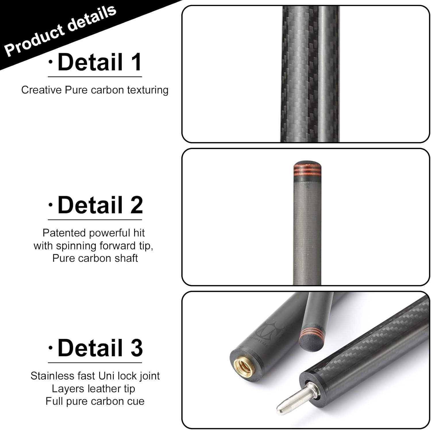 Carbon Fiber Pool Cue 20oz 58" Low Deflection Break Stick 13mm Tip Uni-Lock