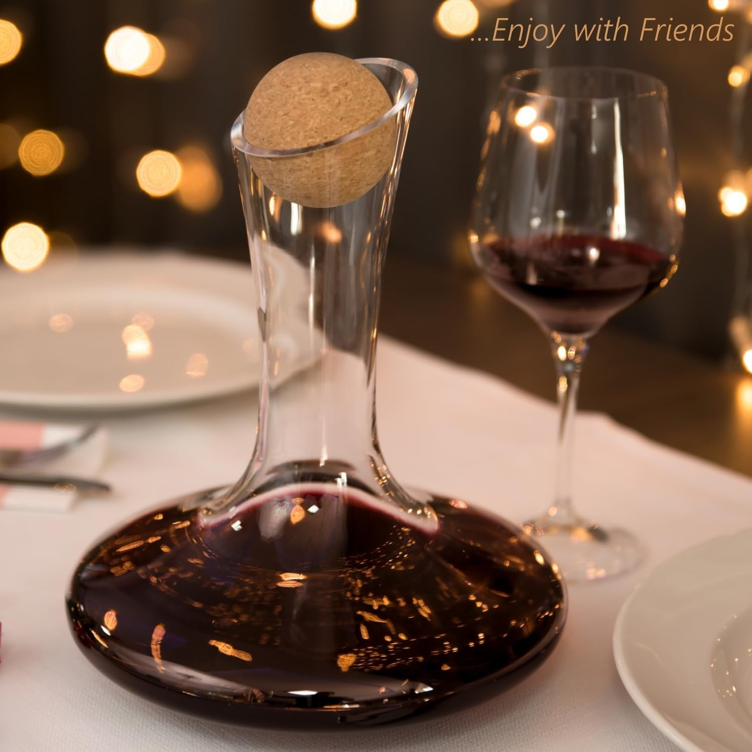 1.8L Crystal Wine Decanter with Cork Stopper & Cleaning Beads Gift Set