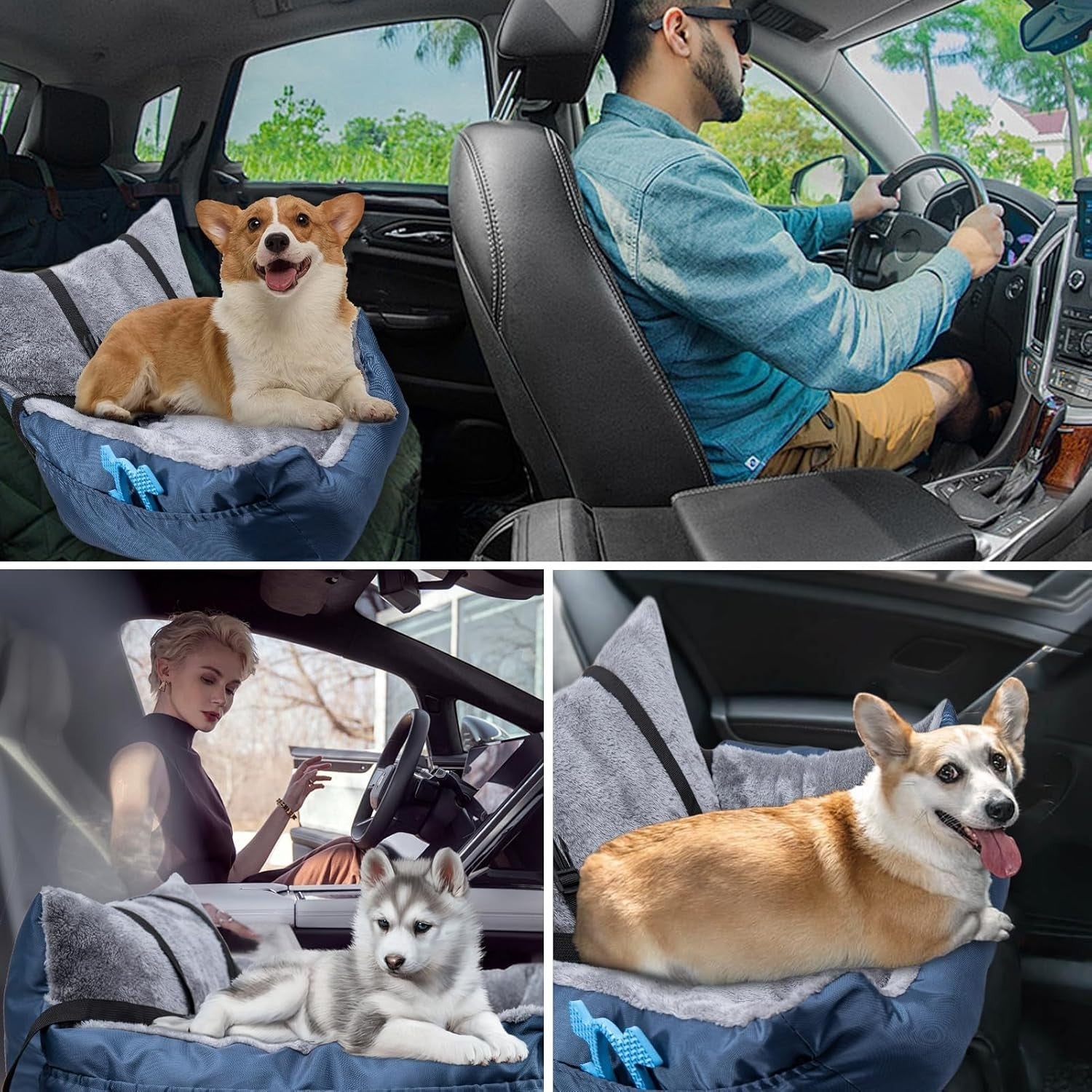 Plush Dog Car Seat Small Pet Travel Bed Safety Leash Non Slip 50cm