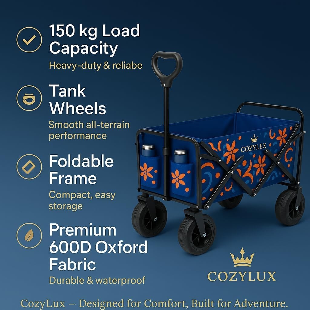 Collapsible Festival Garden Wagon Cart All Terrain Wheels Floral Pattern Navy