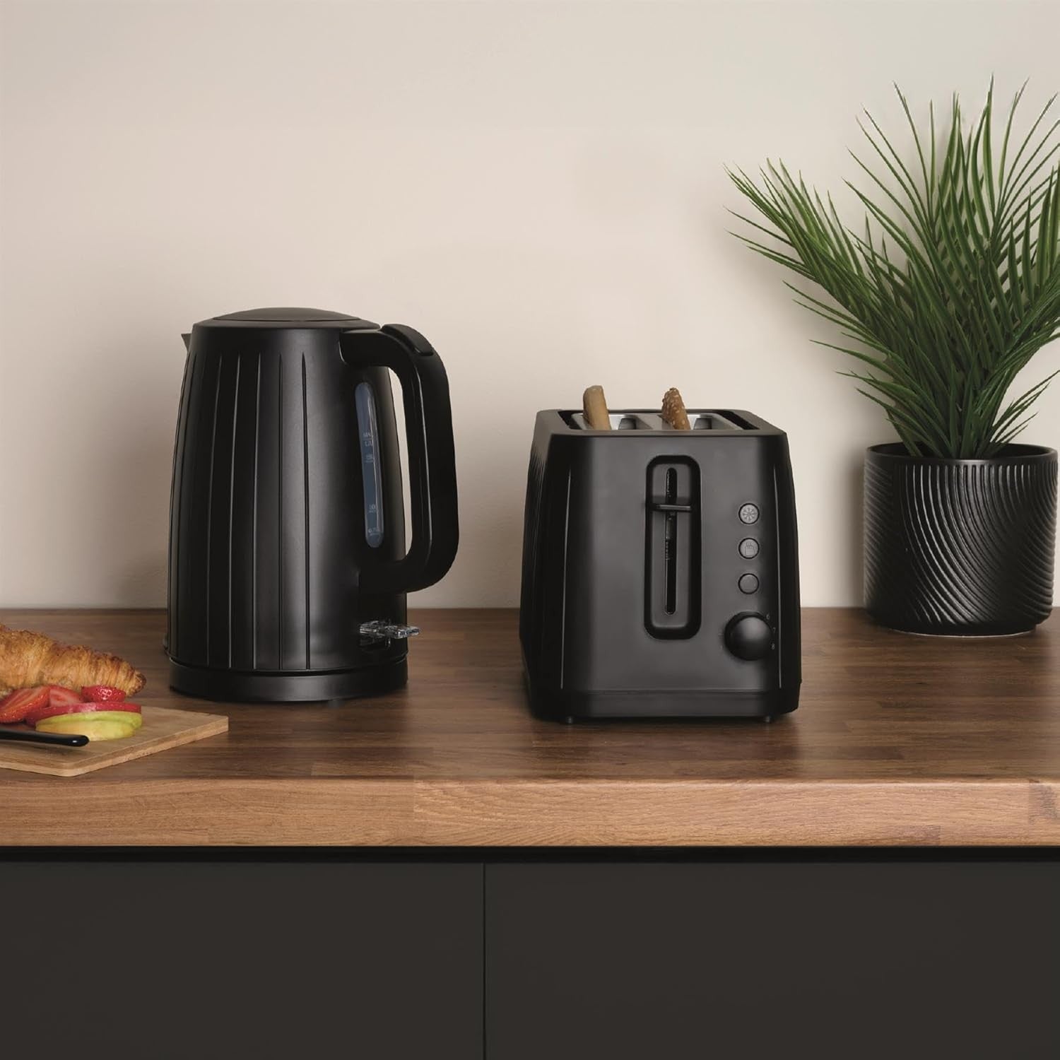3pc Black Kitchen Set 20L Microwave 1.7L Kettle Toaster