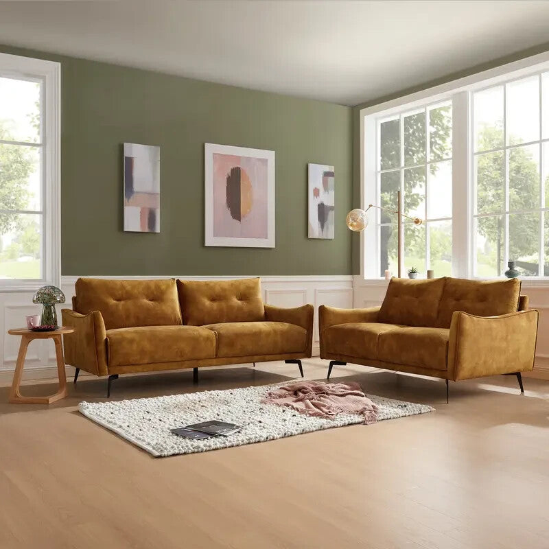 3 Seater Gold Velvet Sofa Modern Tufted Cushions Metal Legs Luxury