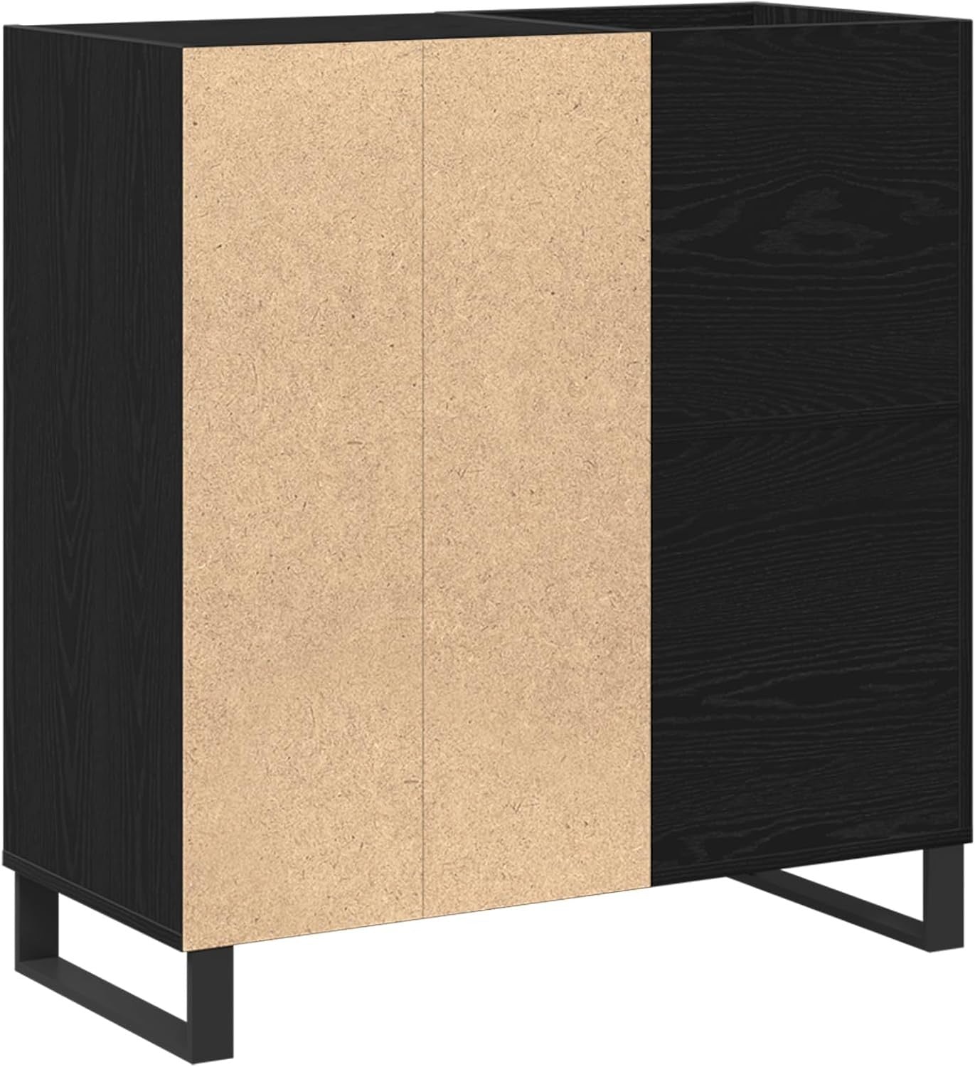 Matte Black Oak Vinyl Record Cabinet – Durable Storage with 3 Spacious Compartme