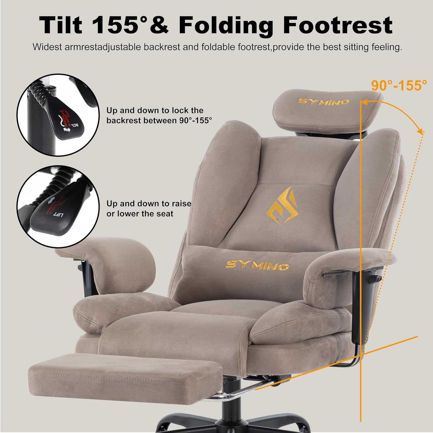 Ergonomic Gaming Chair with Footrest Pocket Spring Twill Fabric