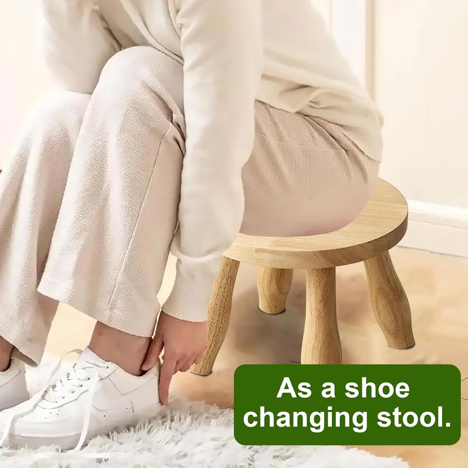 Mushroom Shaped Solid Wood Stool 24cm Plant Stand Rustic Side Table Home Decor