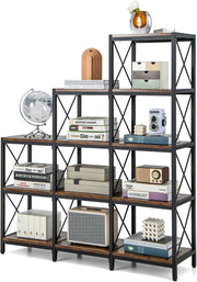 Industrial 4-Tier Bookshelf Storage Rack Rustic Wood Shelving Unit Home Office
