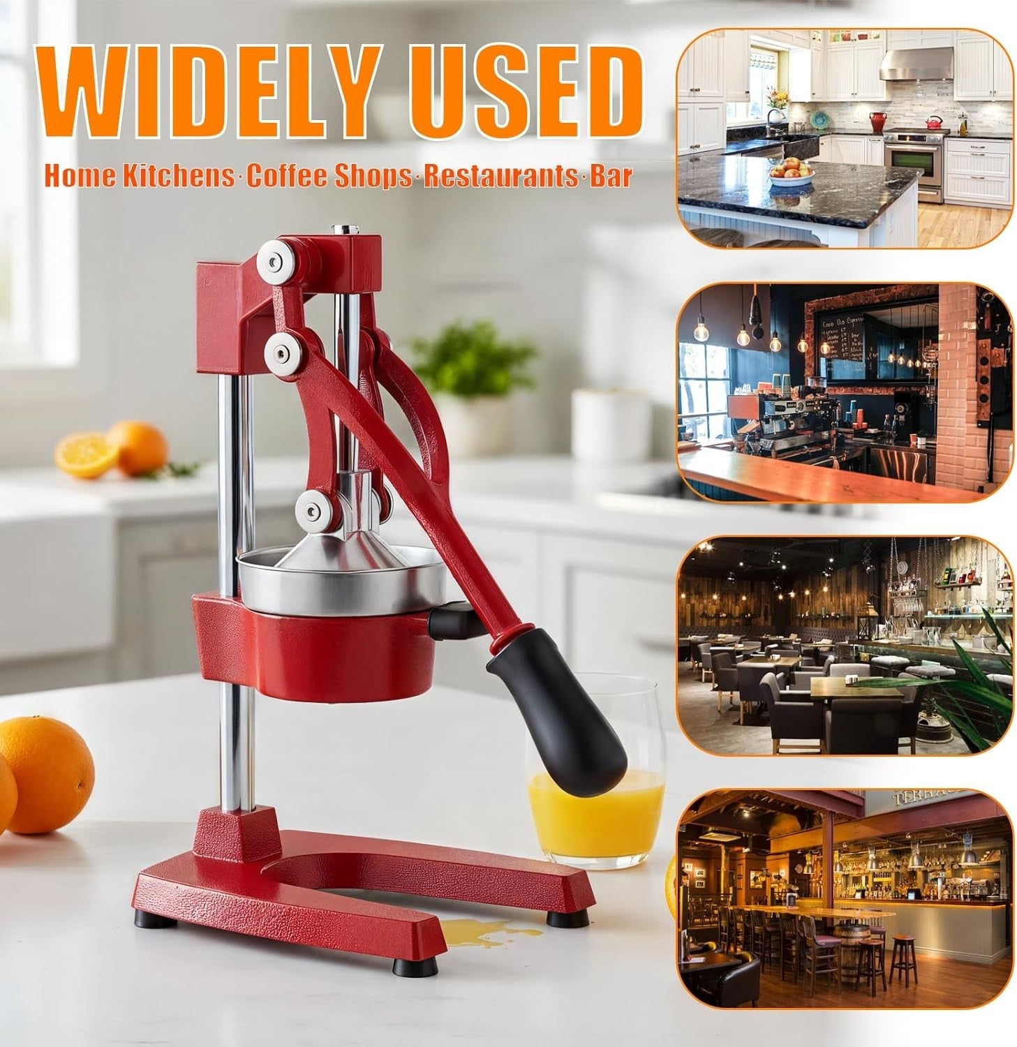 Professional Manual Citrus Juicer Cast Iron High Yield Easy Clean Red