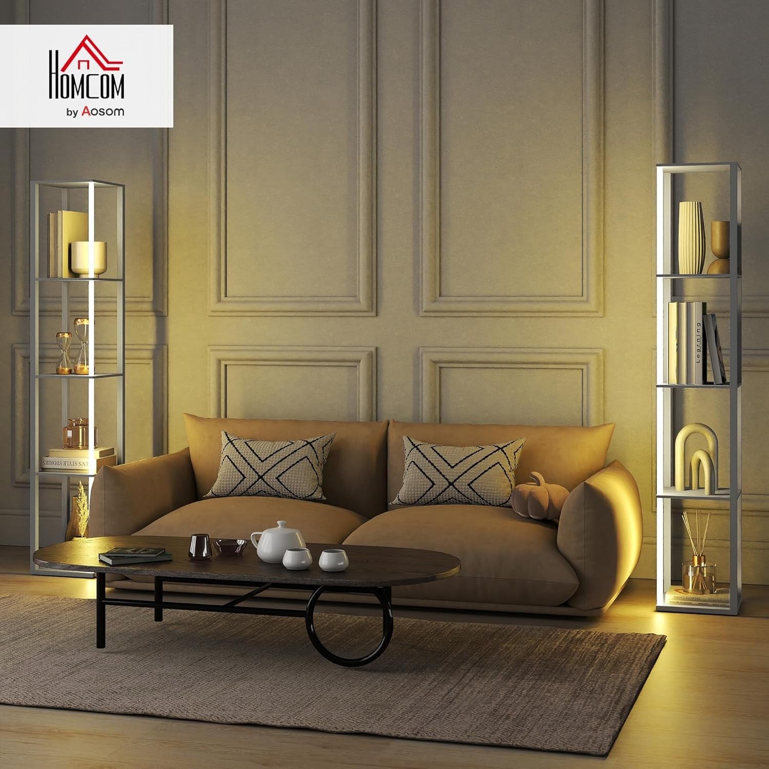 RGB LED Floor Lamp with Shelves Dimmable Remote Control Corner Light