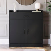 Modern Black Shoe Cabinet Hallway Cupboard with Drawer 82x34x90cm