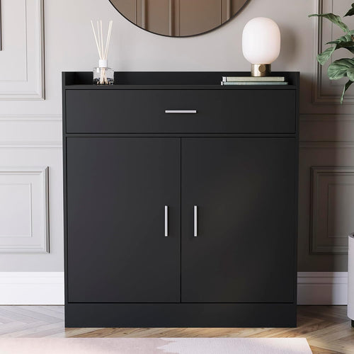 Modern Black Shoe Cabinet Hallway Cupboard with Drawer 82x34x90cm