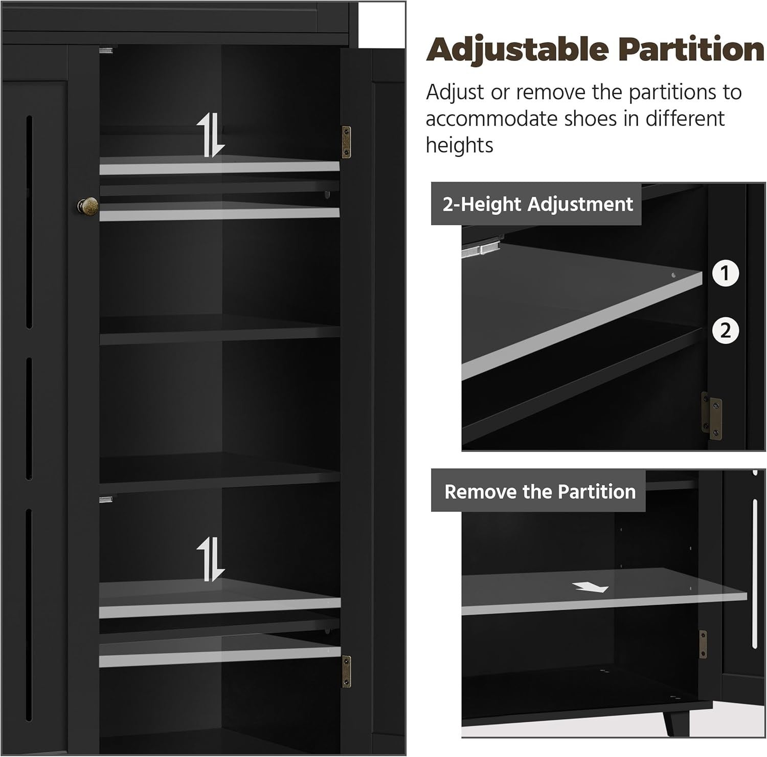 Black 5-Tier Wooden Shoe Cabinet with Drawer & Adjustable Shelves Storage