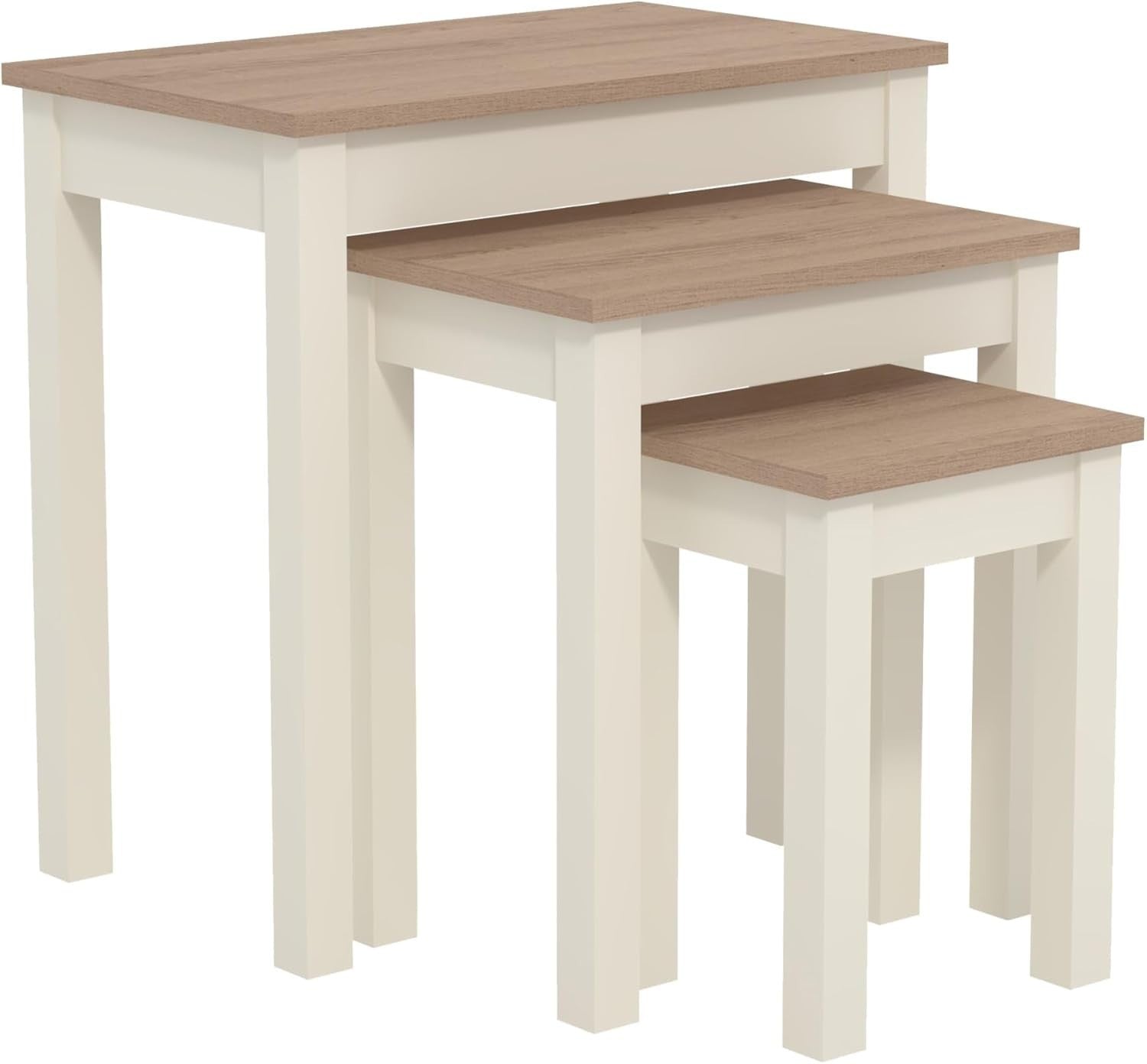 Space Saving Nesting End Tables Set of 2 Ivory Oak Engineered Wood Living Room