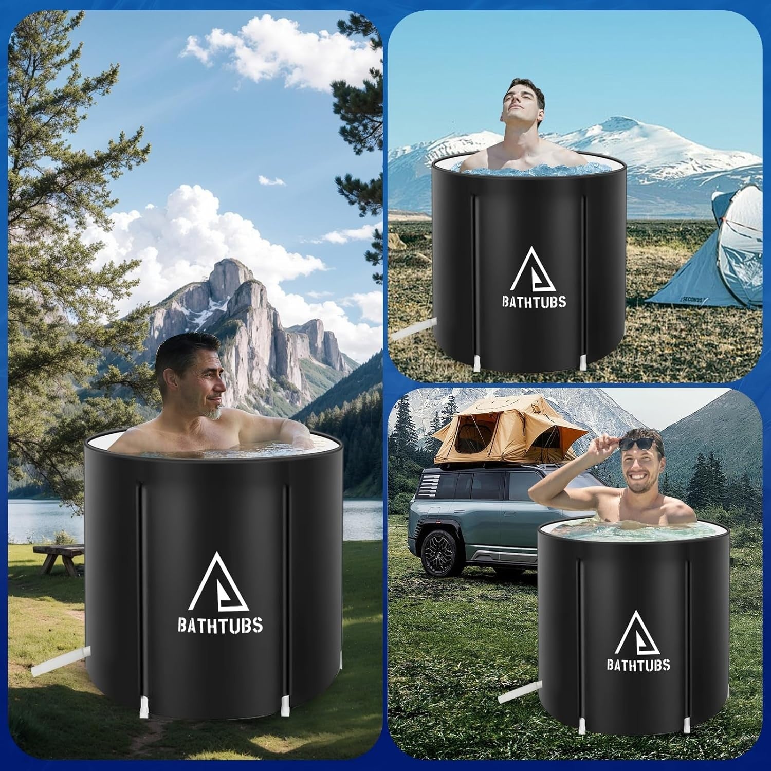 Portable Foldable Family Bathtub SPA Hot & Ice Bath Standing Tub Black