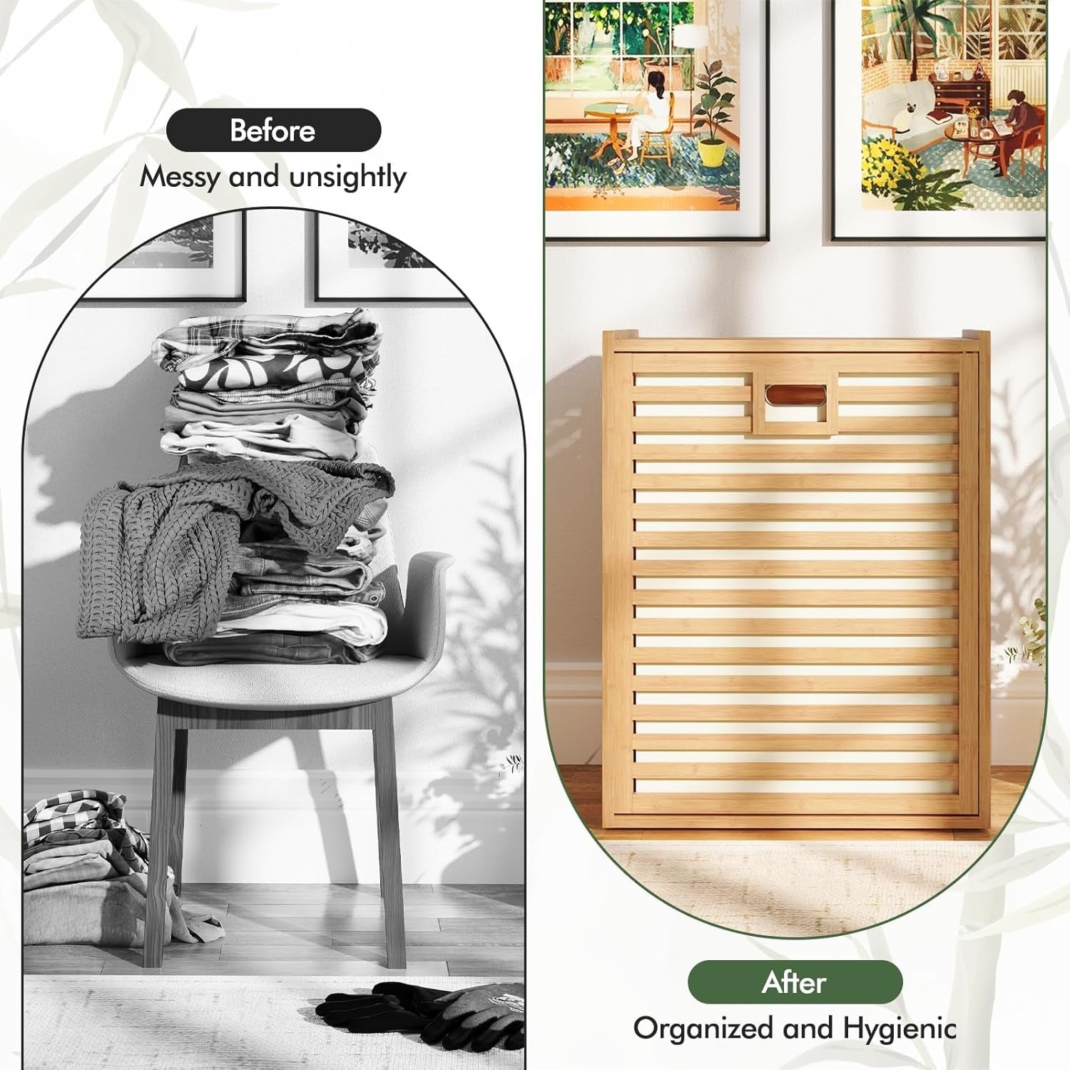Bamboo Laundry Basket Cabinet Tilt Out Hamper with Liner Bag Natural