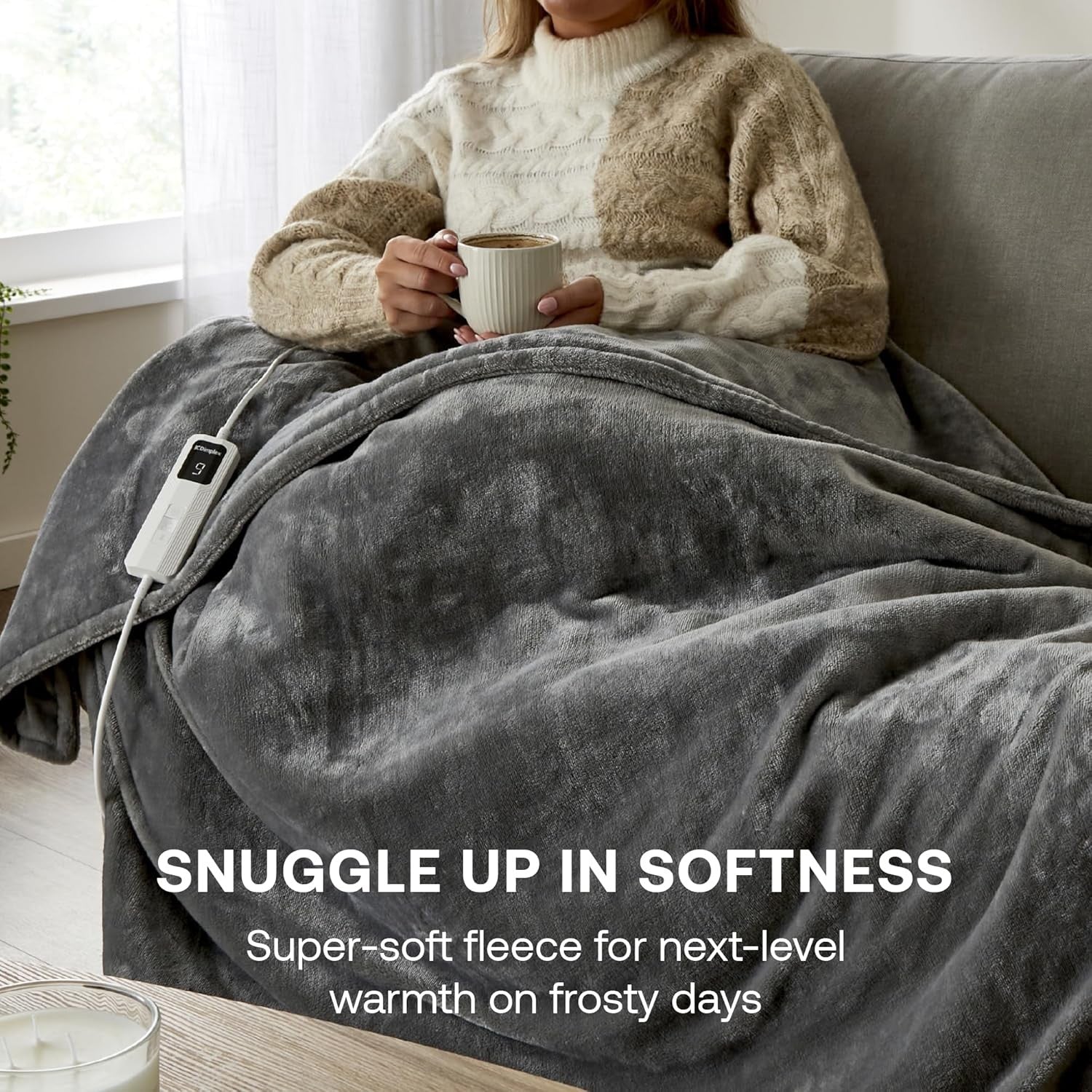 Electric Heated Throw Blanket Fast Heat 9 Settings Timer Washable Grey